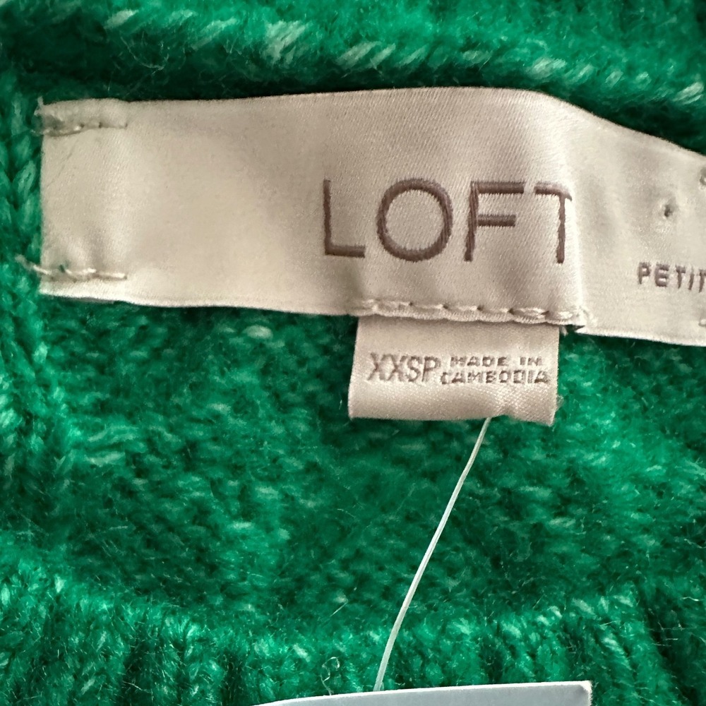 LOFT Cable Knit Preppy Vintage Sweater Emerald Green XXSP Women Petite - Picture 6 of 8